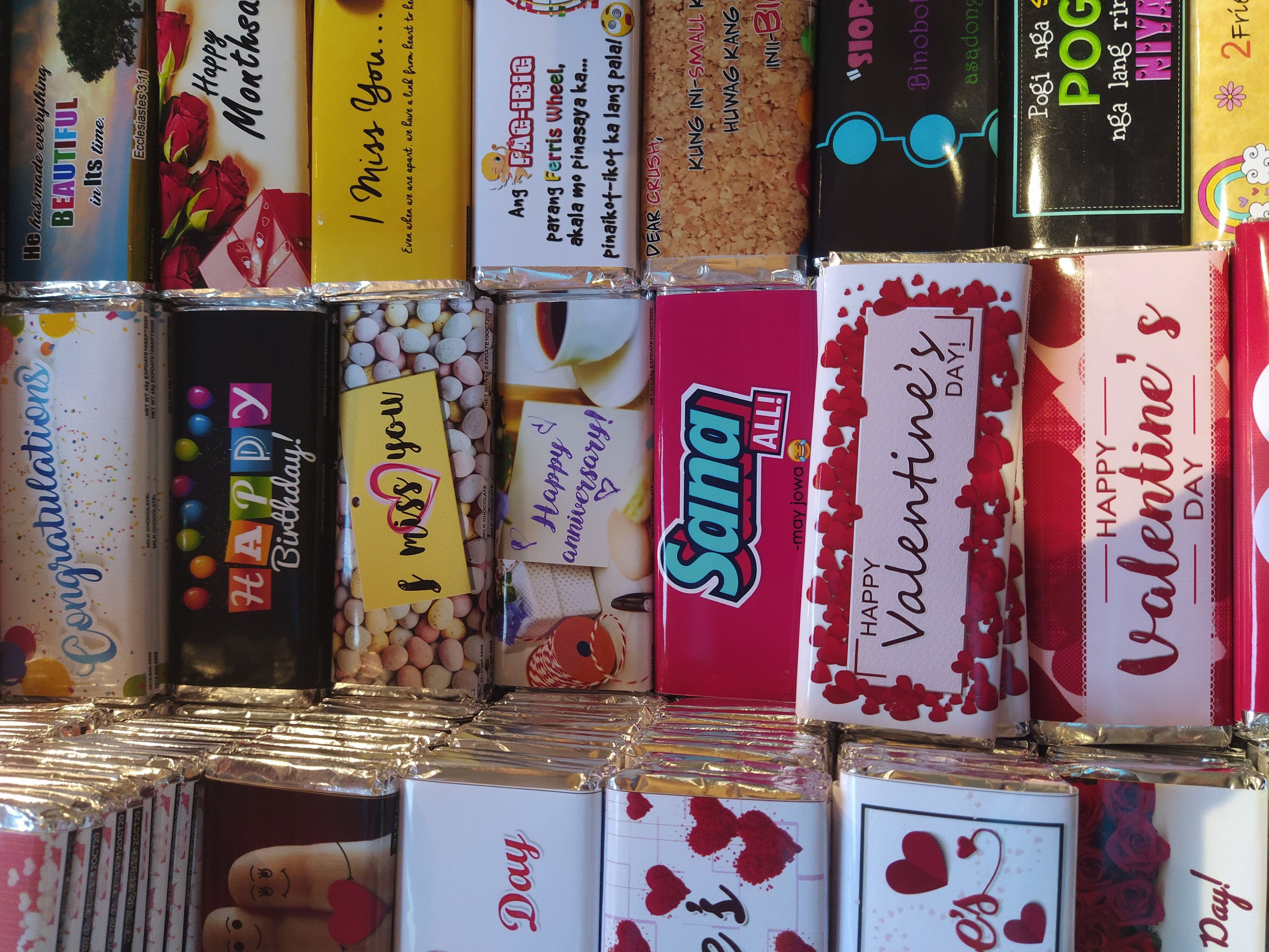 Chocolate wrappings during Valentines at a street market.